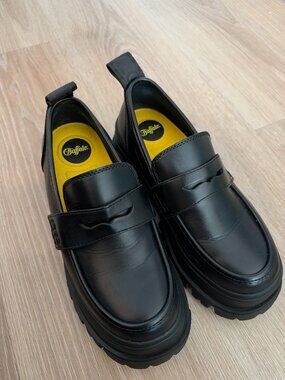 Buffalo Aspha Loafer Platform Chunky Penny Loafers Black Vegan 7.5 Worn Once